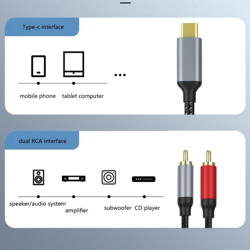 USB C To 2RCA Sound Cable 1.5m With Braided Design For Digital Analogs Devices