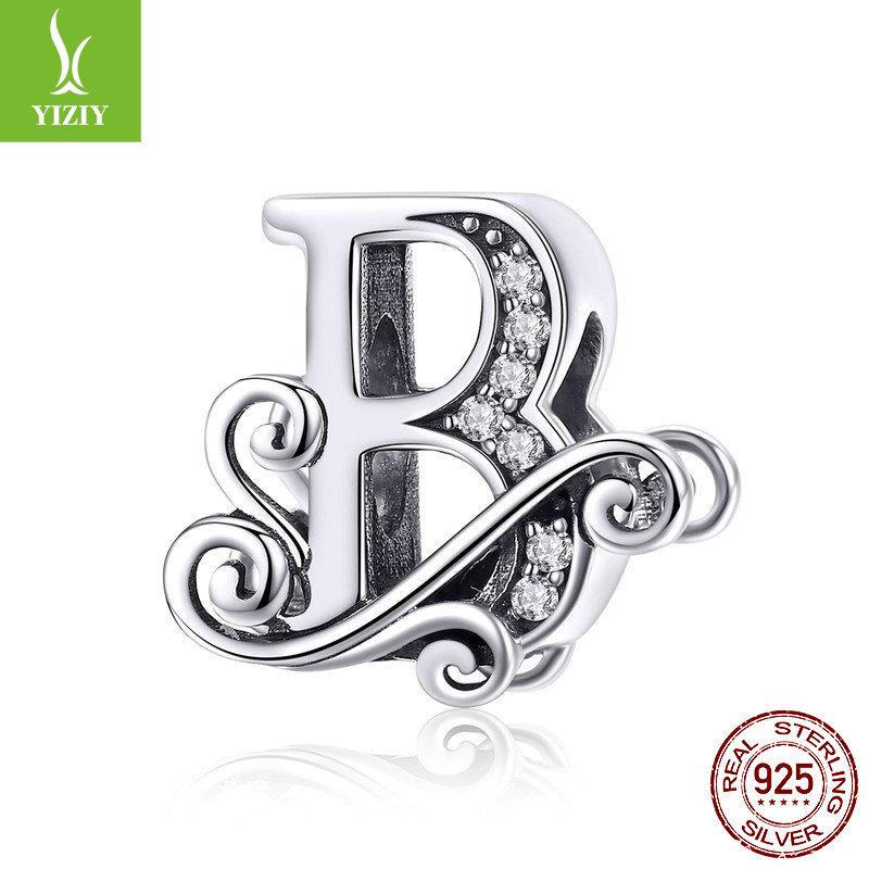26 Letter Diy Bracelet Beaded Accessory, Zircon Sterling Silver Beads Loose Beads Bsc030