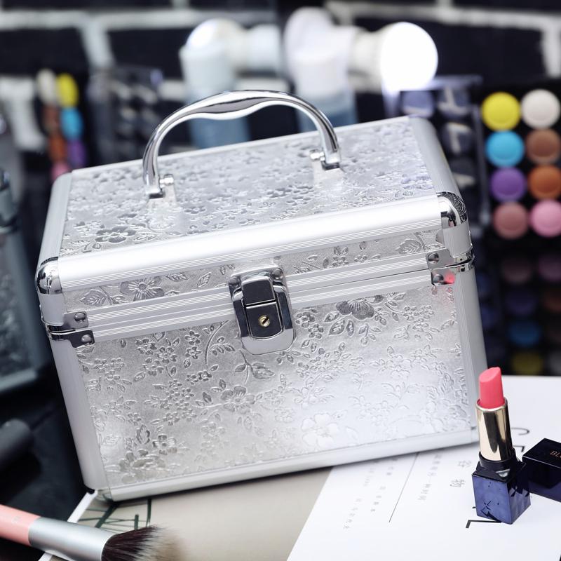 Geantă Compactă de Machiaj din Aluminiu: Cutie de depozitare portabilă cu strat dublu, blocabilă, capacitate mare