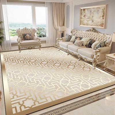 Luxury Golden Decorative Rug for Living Room European Style Parlor Decor Carpet for Rooms Non-slip Washable Lounge Sofa Foot Mat