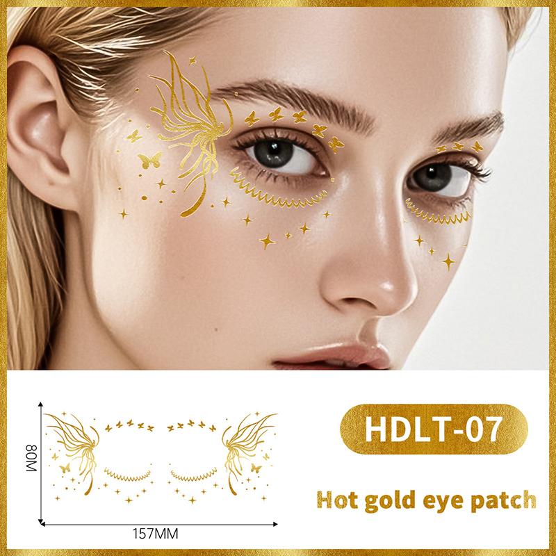 Face Tattoo Flash Gold Temporary Metalic Tattoos Waterproof Makeup Decals For Girls Party Festival Butterfly Glitter Stickers