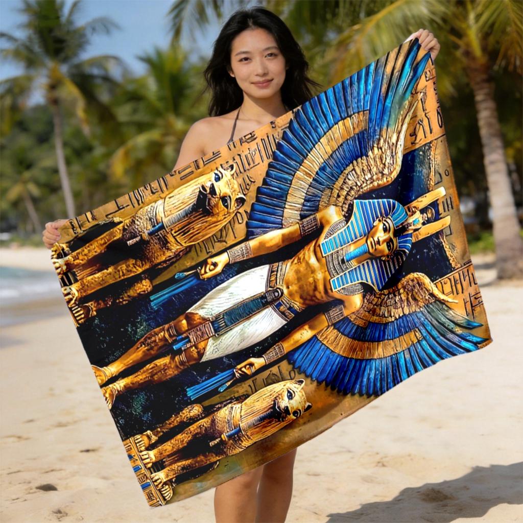 Ancient Egypt Pharaoh Print Beach Towel Polyester Soft Quick Dry Large Bath Towel Summer Swimming Pool Surfing Blanket