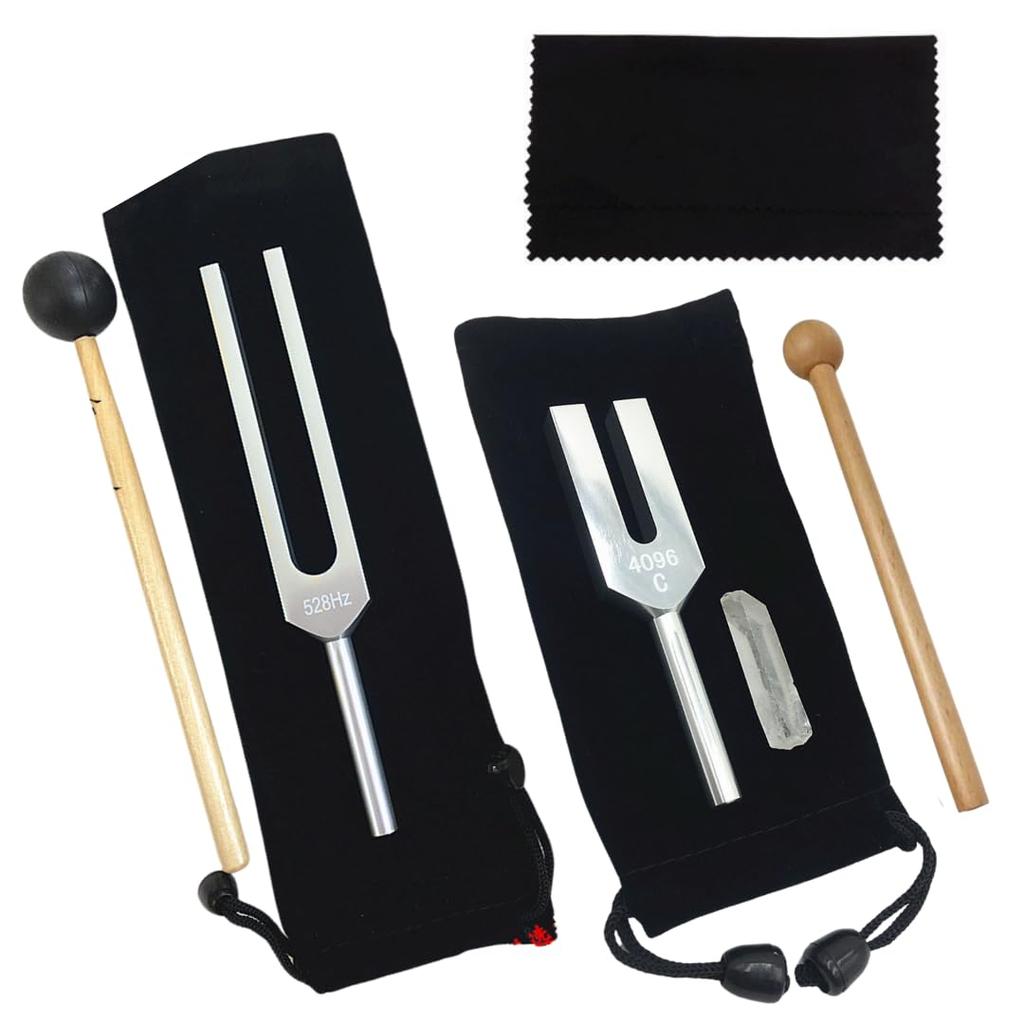 So Happy Tuning Fork Crystal Tuner 4096hz 528Hz with Crystal Healing Set Purification Mallet I'm