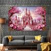 2D Flat, 2D Magical Pink Castle and Cherry Blossom Banner - Multifunctional Decoration Suitable for Parties