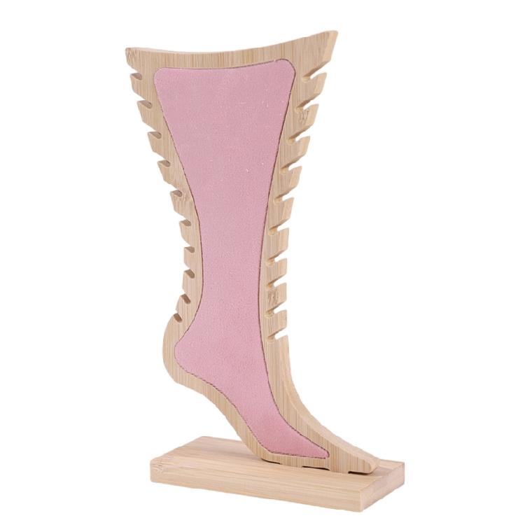 

Foot Shaped Multi Level Bamboo Jewelry Showcase Rack Layered Display Stand for Accessories Earrings Necklaces Holder рожевий