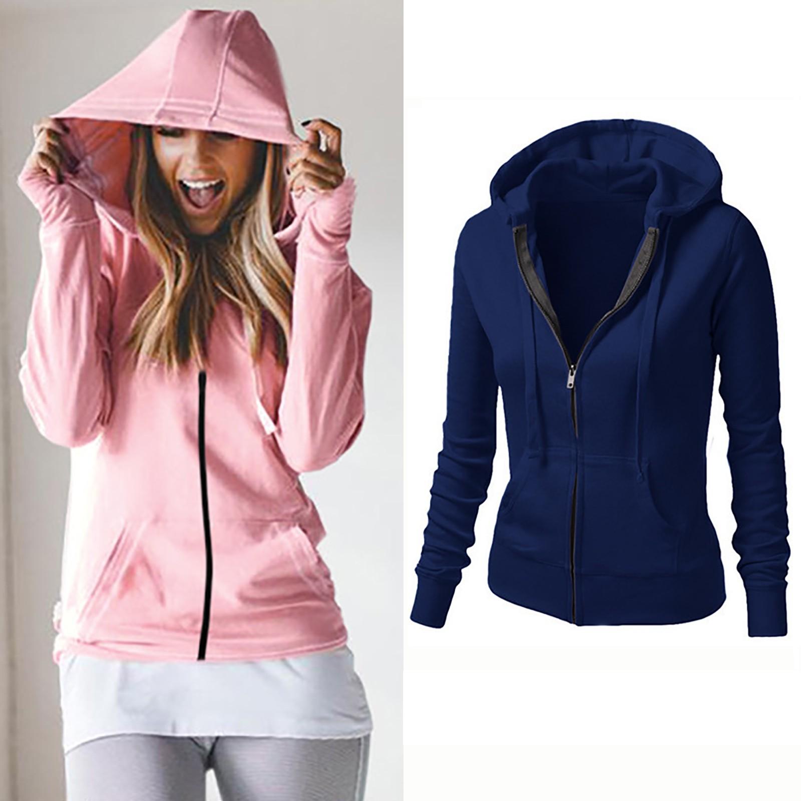 

Женская толстовка с длинным рукавом, цветная, с отверстиями, на молнии, с капюшоном S синий