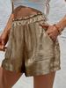 Pantalones Cortos Metálicos Plisados de Pierna Ancha con Cintura Elástica - Pantalones Cortos Ajustados Adelgazantes Casuales para Mujer