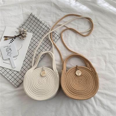 Women Summer Straw Round Shoulder Bag Hand-Woven Beach Crossbody Small Hip Bag Purses