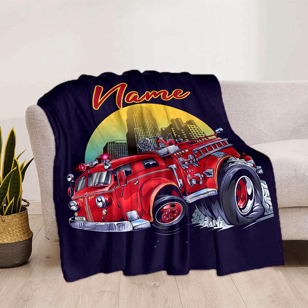 Fire Truck Home Customize Your Name Blankets Comfortable Soft Lightweight Allseason Multipurpose Blanket For Picnics Sofas Offices Beds Living Rooms