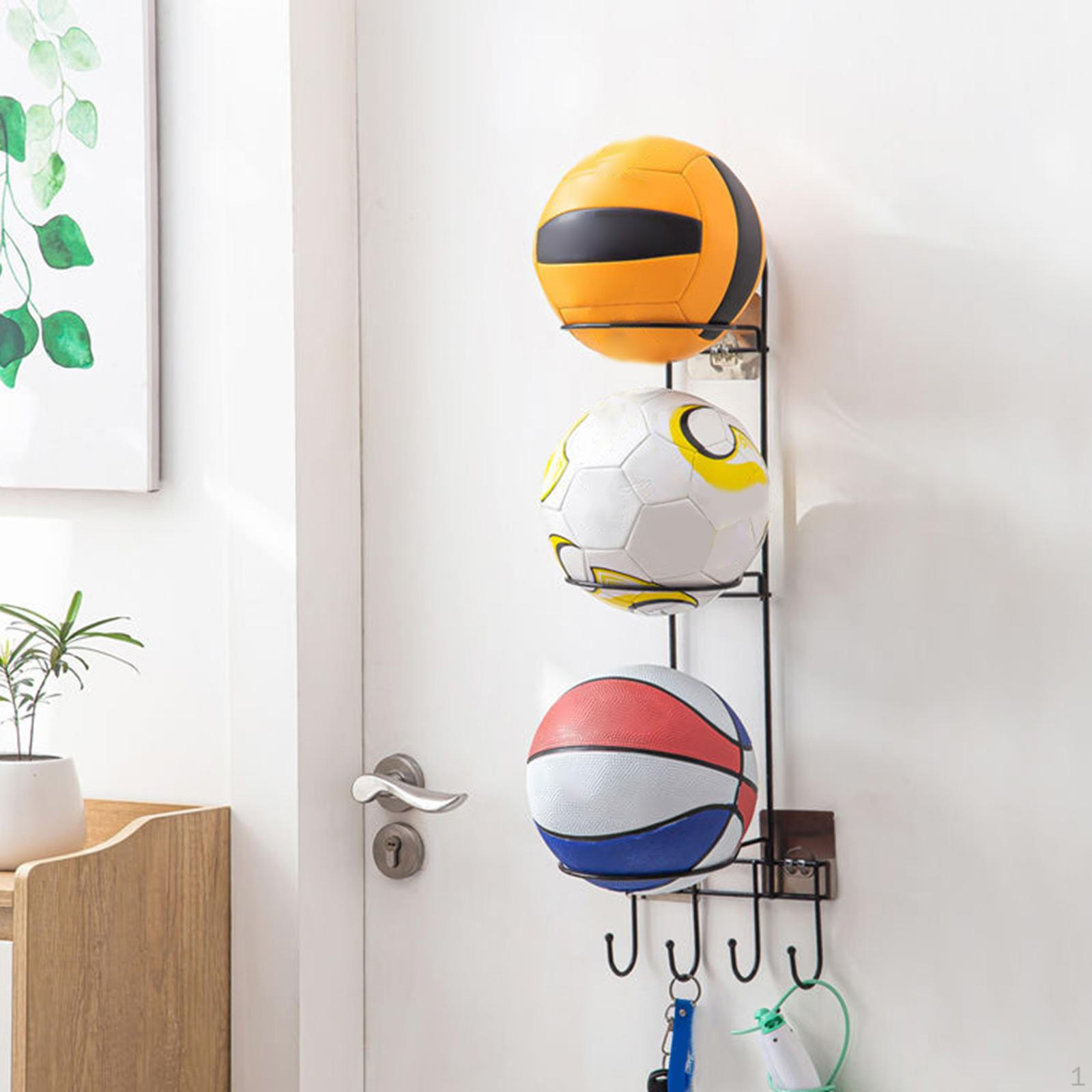 

Держатель стойки для хранения баскетбольных мячей Также отображает шарфы, шапки, спортивные сумки для гаража чёрный