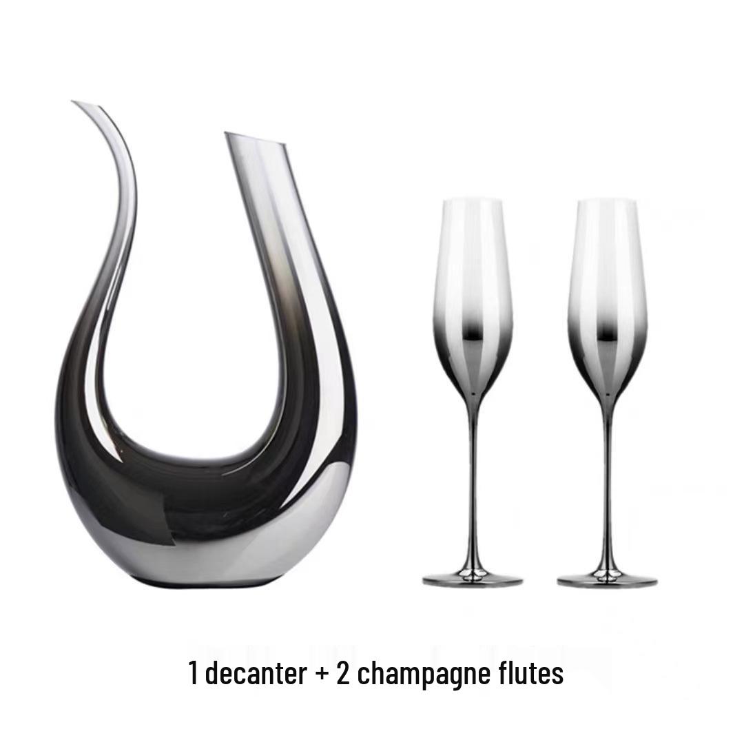 Electroplated Silver-Gray Gradient Champagne Flutes & Decanter Set with Tall Crystal Stems - Free Shipping. Pair of Champagne Flutes серебряный серый