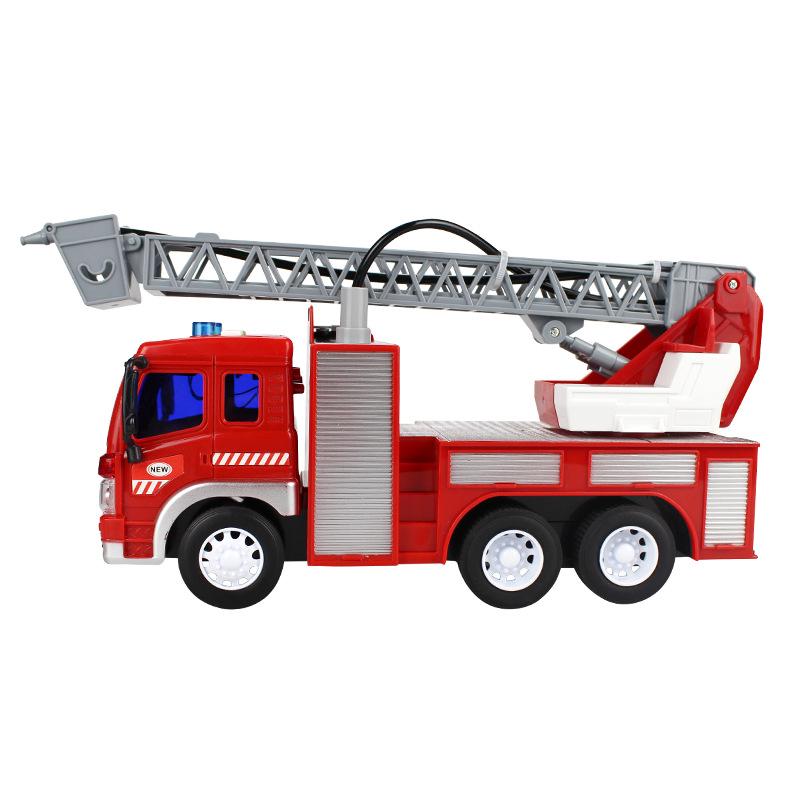 Large Spraying Fire Truck Toy with Lights and Music - Pull-Back Ladder Truck for Kids