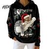 Christmas Cat Print Hoodie Women Hoodie Oversized Long Sleeve Pullover Sweatshirt Daily Wear Sweatshirt Casual Loose Drawstring Hooded Top