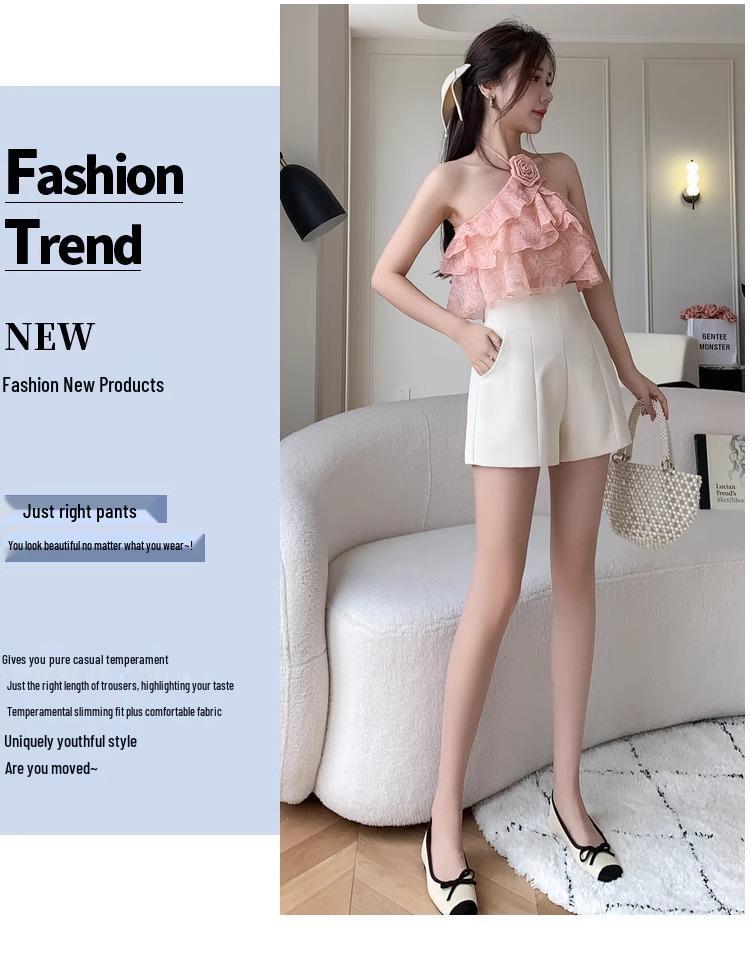 Women's Slimming A-Line Black Shorts - Summer Design, Wide-Leg, Casual, with Back Zipper for Outdoor Wear