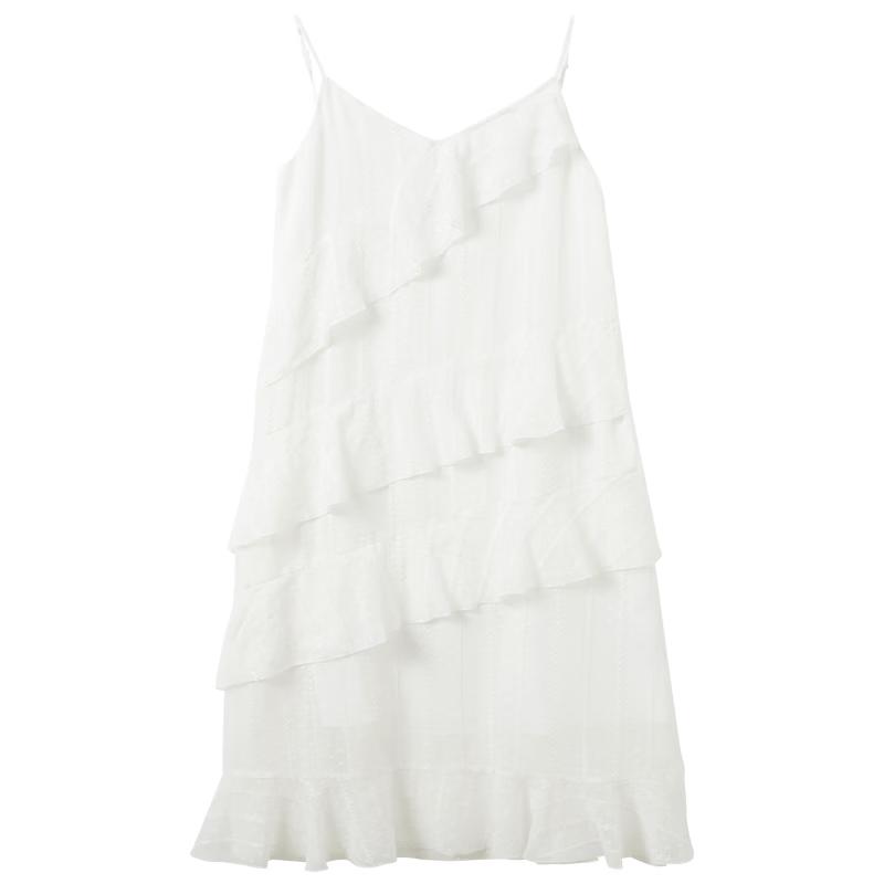 Sancai 2026 Autumn Ruffle V-Neck Chiffon A-Line Dress M