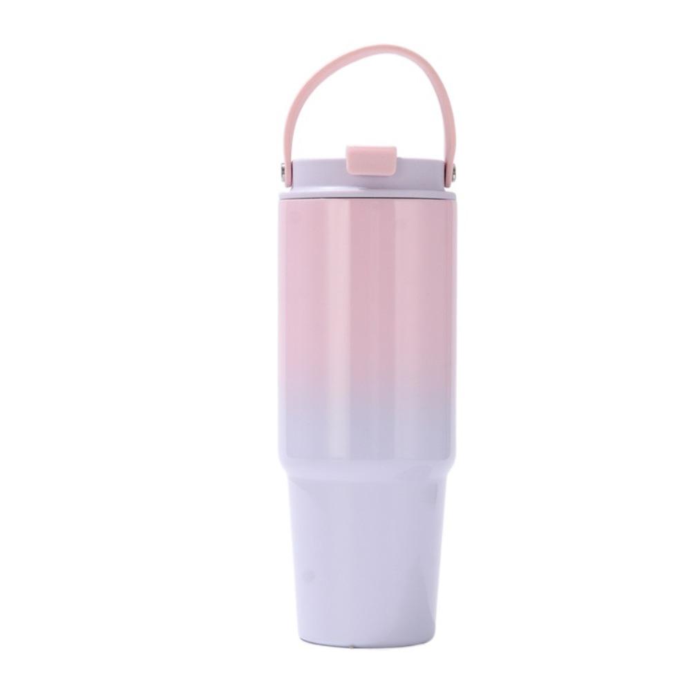 With Straw Gradient Thermos Cup 30oz Car Cup Milk Stainless Steel Insulated Cup  Outdoor