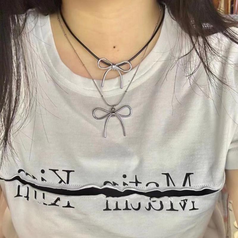 Bowknot Pendant Sweater Necklace Charm Women Girl Choker Summer Fashion Simple Geometric Clavicle Chain Party Jewelry