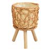 Woven Rattan Plant Stand Flower Pots Holder Stool with 3 Wood Legs Floor Planter Basket Rack for Home or Office Use