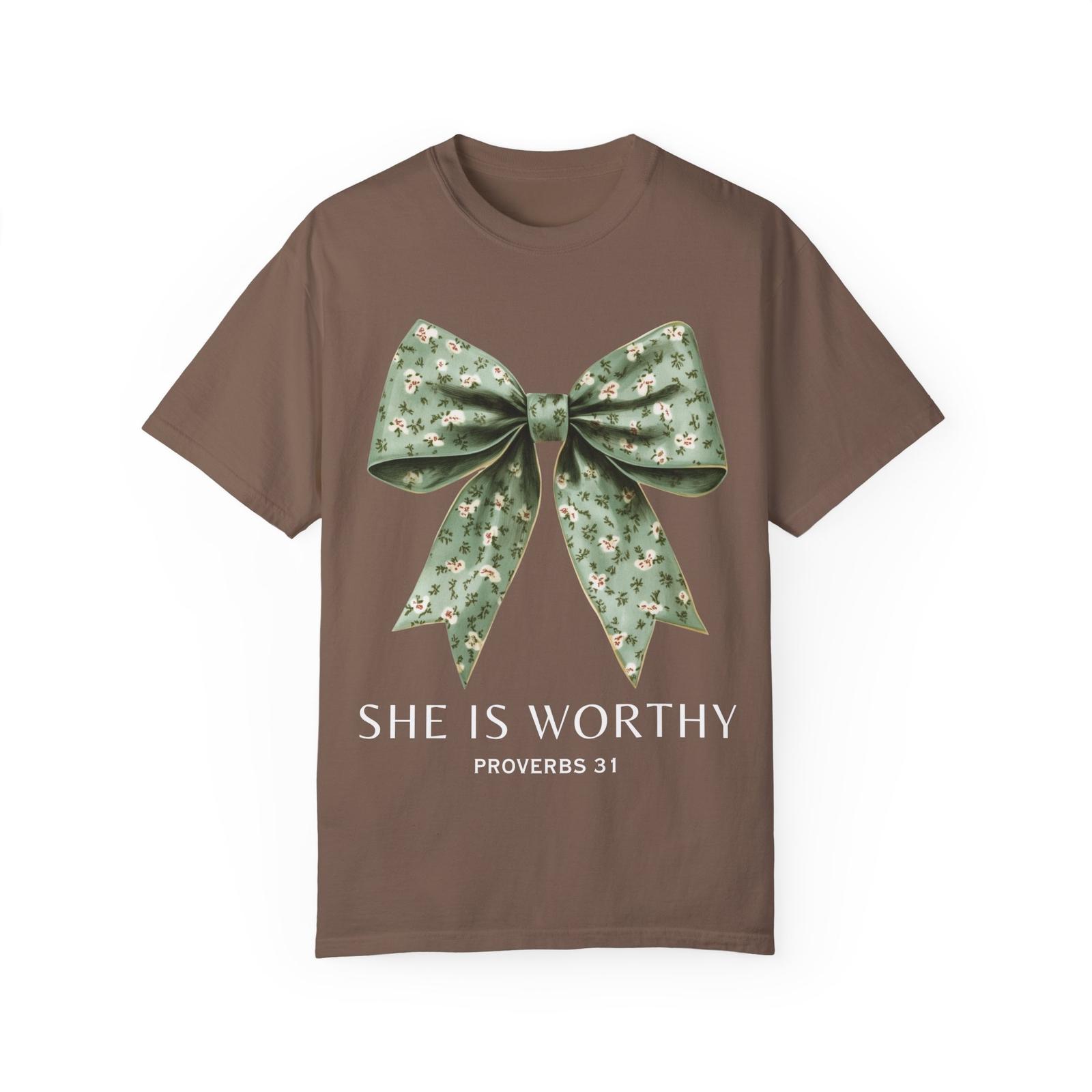 She is Worthy Shirt, Coquette bow t-shirt, proverbs 31, easter gift for teen XXXXL