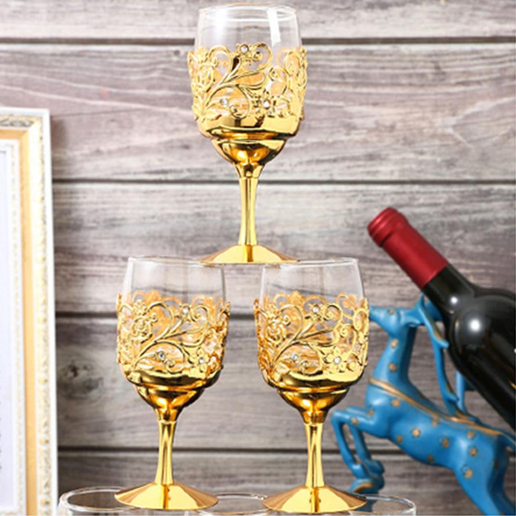 Nordic Engraving Metal Frame Goblet Hollow Golden Wine Drinking Cups for Wedding Party Supplies