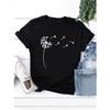 Plus Size Casual T-shirt, Women's Plus Dandelion Print Short Sleeve Round Neck Slight Stretch Top
