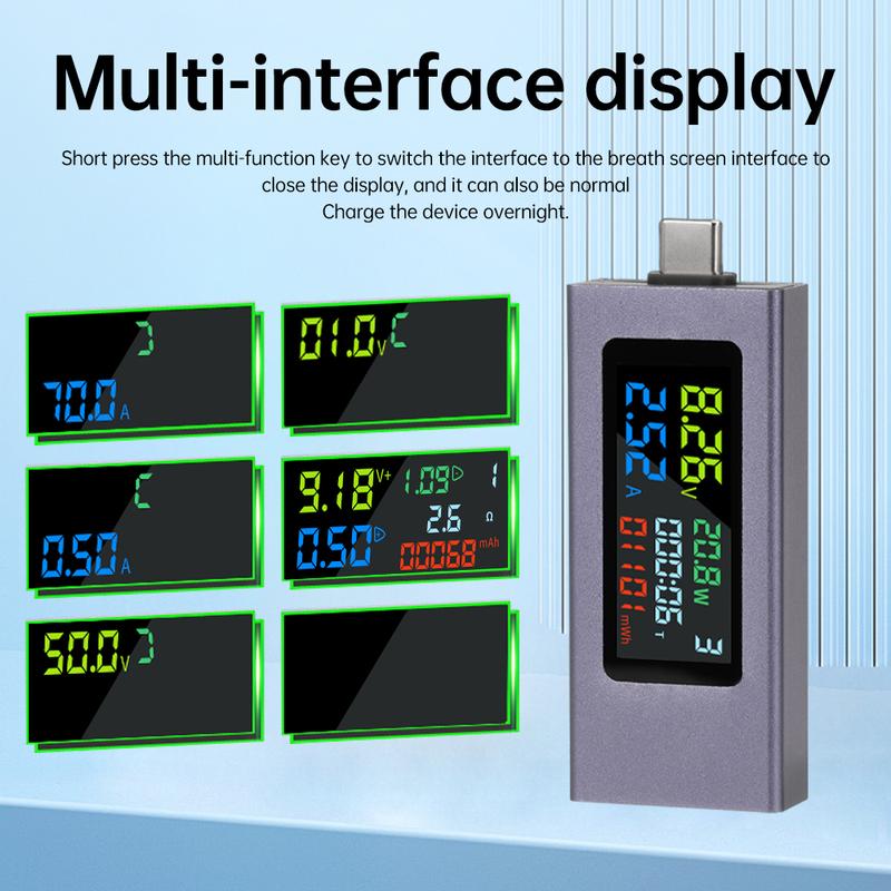 Voltage Meters Current Voltage Capacity Battery Tester USB/Type-C Volt Current Detector Charger Capacity Tester Meter DC 4-50V