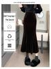 830 Composite Super Soft Black Gold Velvet High-Waist Fishtail Skirt - Women's Retro Slimming Mid-Length Hip-Hugging Skirt