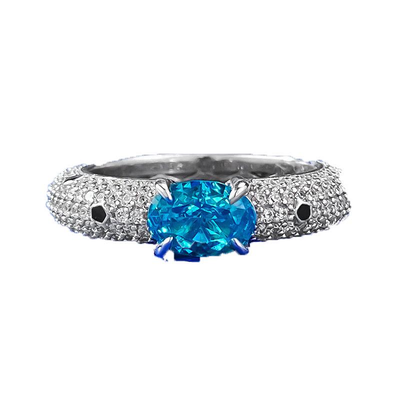 Hui Zhi Yi S925 Silver Paraiba Ice Flower Ring with Full Diamond Setting.