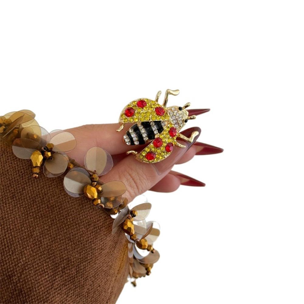 Geometric Insect Drip Oil Ring Rhinestone Painting Ring Fashion Chunky Enamel Ring  Party