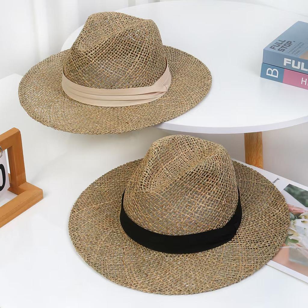 New Trend Summer Wide Brim Straw Hat Chapeau Ladies Panama Sun Hats Boater Black Beach Hat Sombrero Fedora Cowboy Jazz Cap