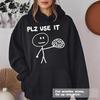 Ladies Spring Autumn Casual Hooded Long Sleeve PLZ USE IT Letter Printed Pullover Hoodies Sweatshirt Top