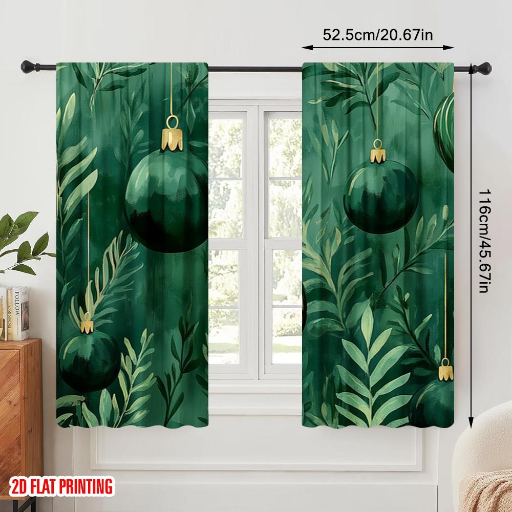 Plane Printing Pattern Curtains Emerald Christmas Ornaments Green Polyester Without Rod Decorations Home Curtain Set Of 2 Made Washable