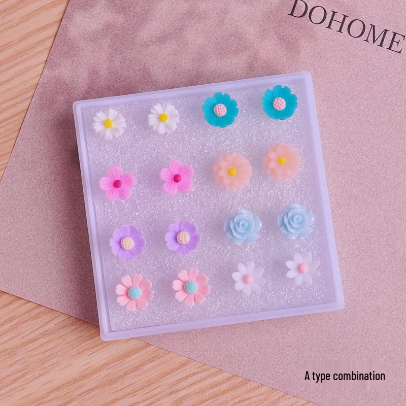 Children's Plastic Resin Rose Earrings Set
