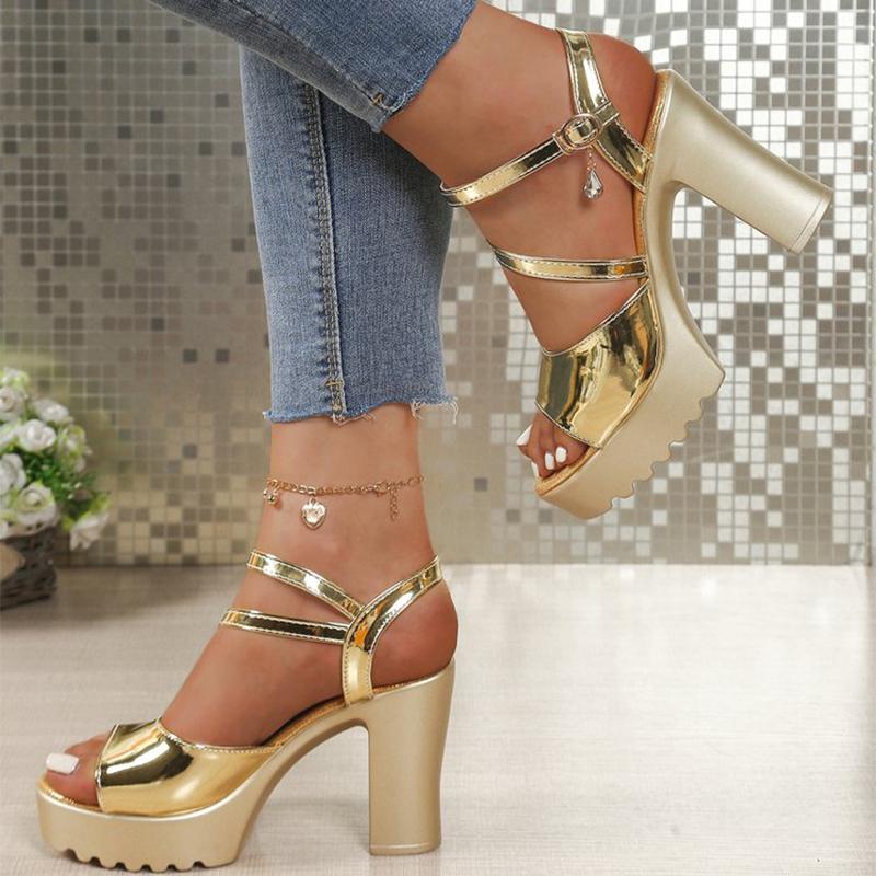 Fashion Sexy Solid Open Toe Pumps Heels Women Summer Fashion Buckle Strap Women's Pumps Shoes Pu Platform Extreme High Heels Ladies
