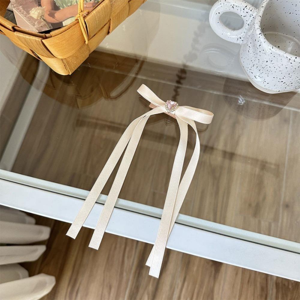 

Double Ribbon Ribbon Bow Hair Clips Crystal Balletcore Headwear Heart Rhinestone Barrettes Girls