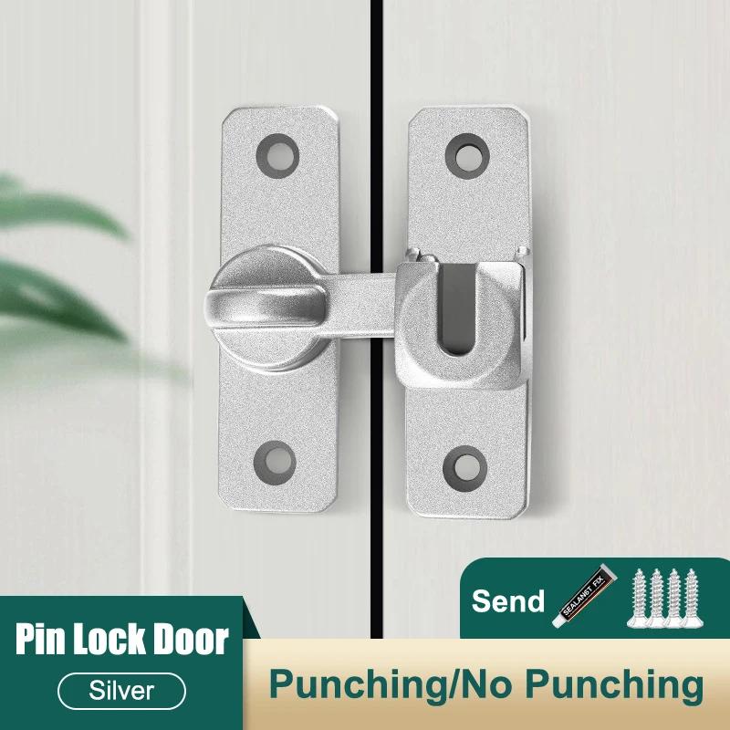 1pcs Aluminum Door Lock-No-Drill Anti-Theft Right Angle Slide Latch 90°/180° Adjustable Sliding Bolt