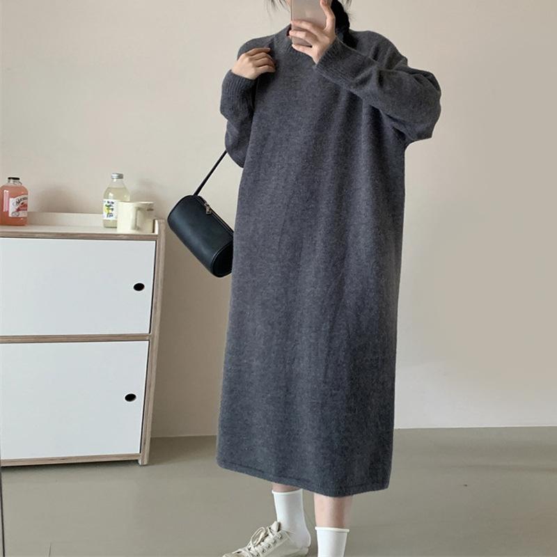 Lazy Wind Basic Simple Dress Women's Autumn and Winter New Loose Long Knee Bottom Knitted Sweater Skirt