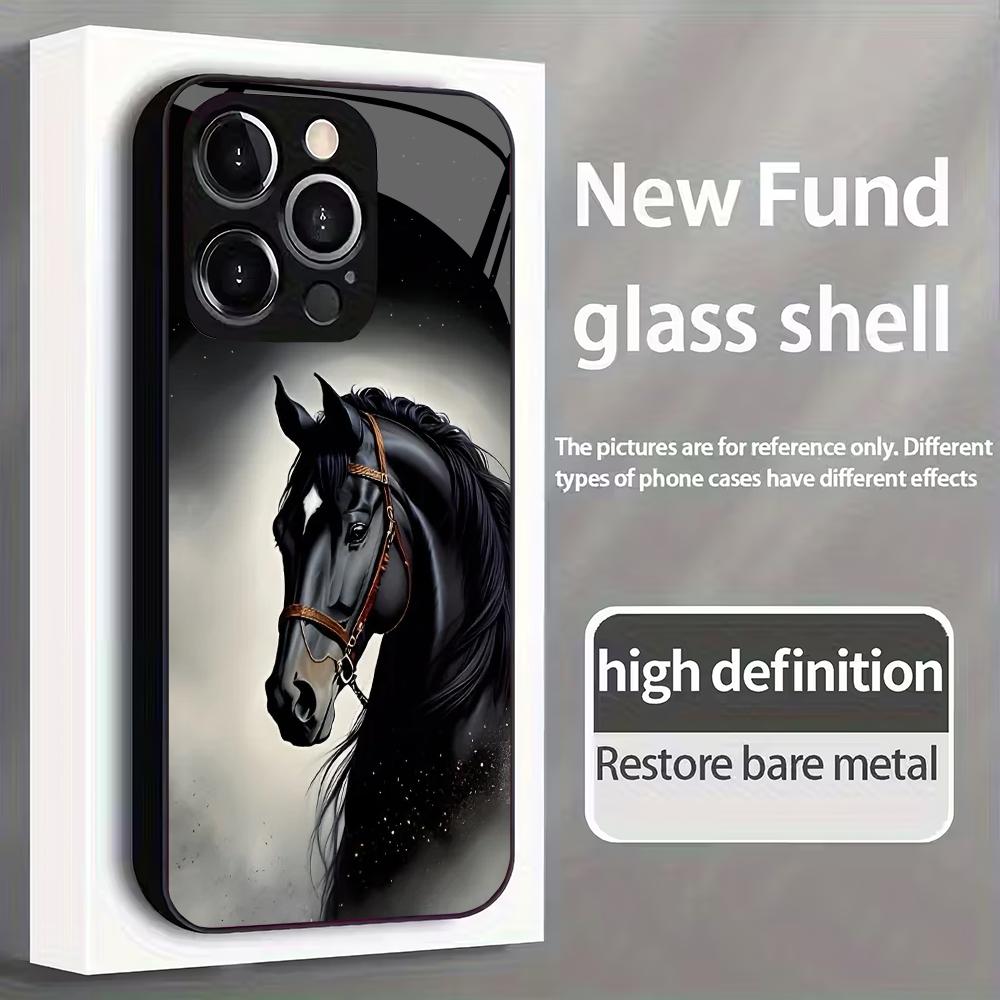Creative Horse Pattern Glass Mobile Phone Case Suitable for iPhone 17Promax Anti-fall 16 15 14 13 12 11Pro/ Max /Plus Shockproof