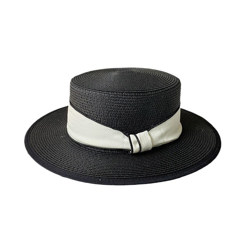 French Flat Top Straw Hat Children's Summer New Straw Top Hat Seaside Sunshade Sunscreen Hat Beach Sun Hat
