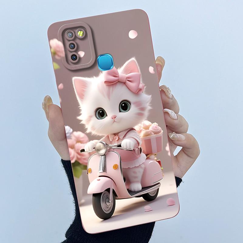 For Infinix Hot 10 Lite Smart 5 Hot 11 G37 10S 10T 10i Case Lovely Cartoon Cat Liquid Silicone Soft Shockproof Back Cover Capa