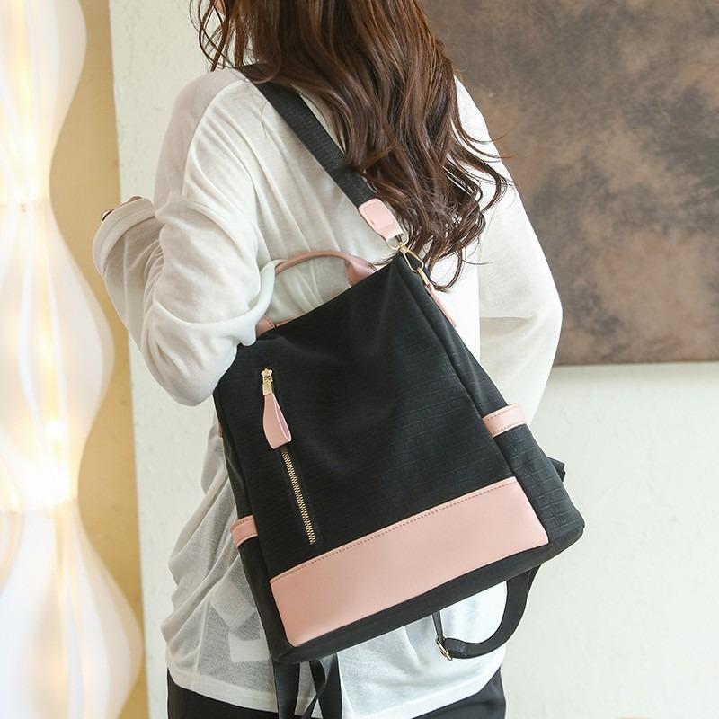 New Color Matching Backpack Women's Large-capacity Simple Anti-theft Commuter Book Bag Leather Fashionable Portable Shoulder Bag