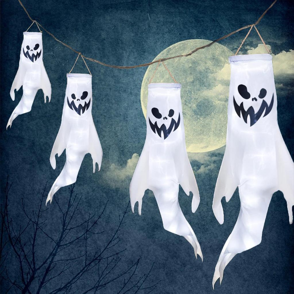 Halloween Decoration Ghost Pendant Ghost Festival Haunted House Pendant Fan Flag Horror Props White Hanging Ghost Customization