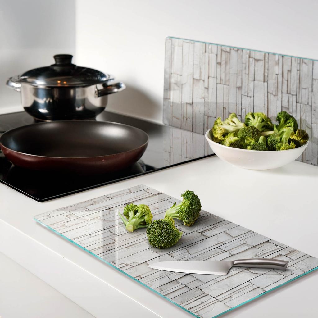 Durable and Stylish Glass Boards with White Stone Wall Pattern 2X30X52 Cm