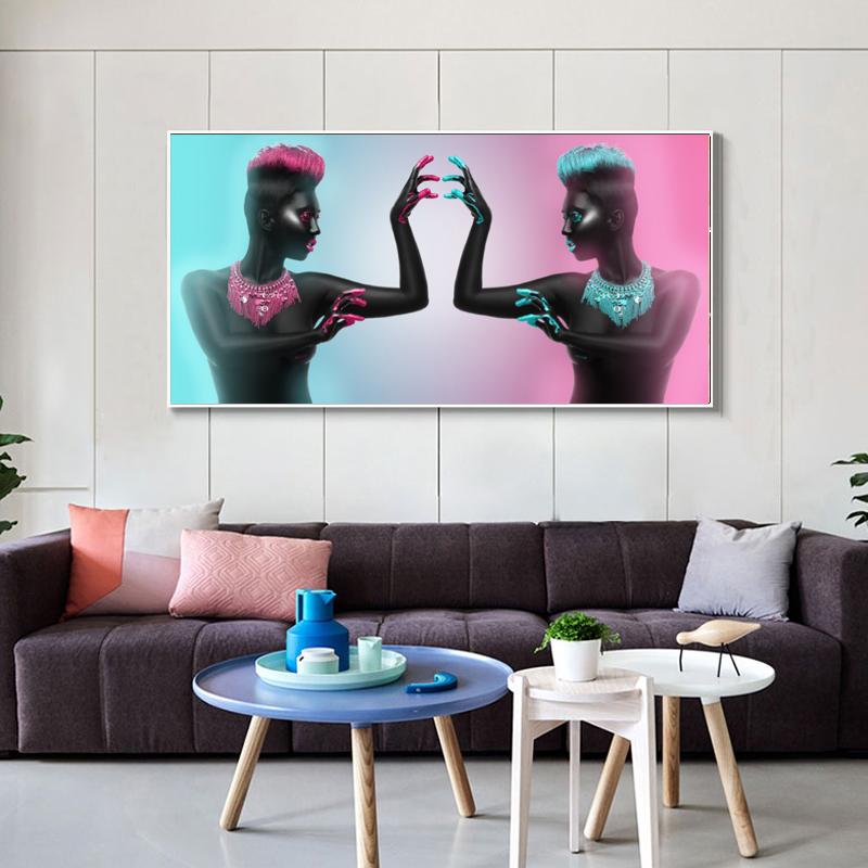 Two Black African Nude Women Oil Painting On Canvas Posters and Prints Scandinavian Wall Art Picture for Living Room Home Decor