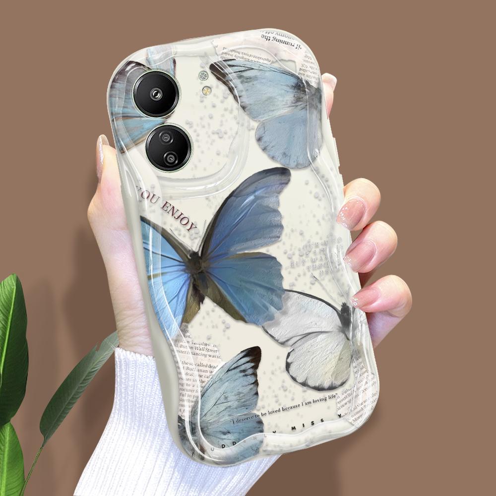 

Милый мультяшный узор, кремовая текстура, мягкий силиконовый чехол с волнистыми краями, чехол для телефона Xiaomi Redmi Redmi 12C белый