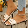 Fashion 2025 New Summer Fashion Women's Slippers Square Toe Metal Decor Flat Sandals Woman Lightweight Non Slip Beach Slides Flip Flops