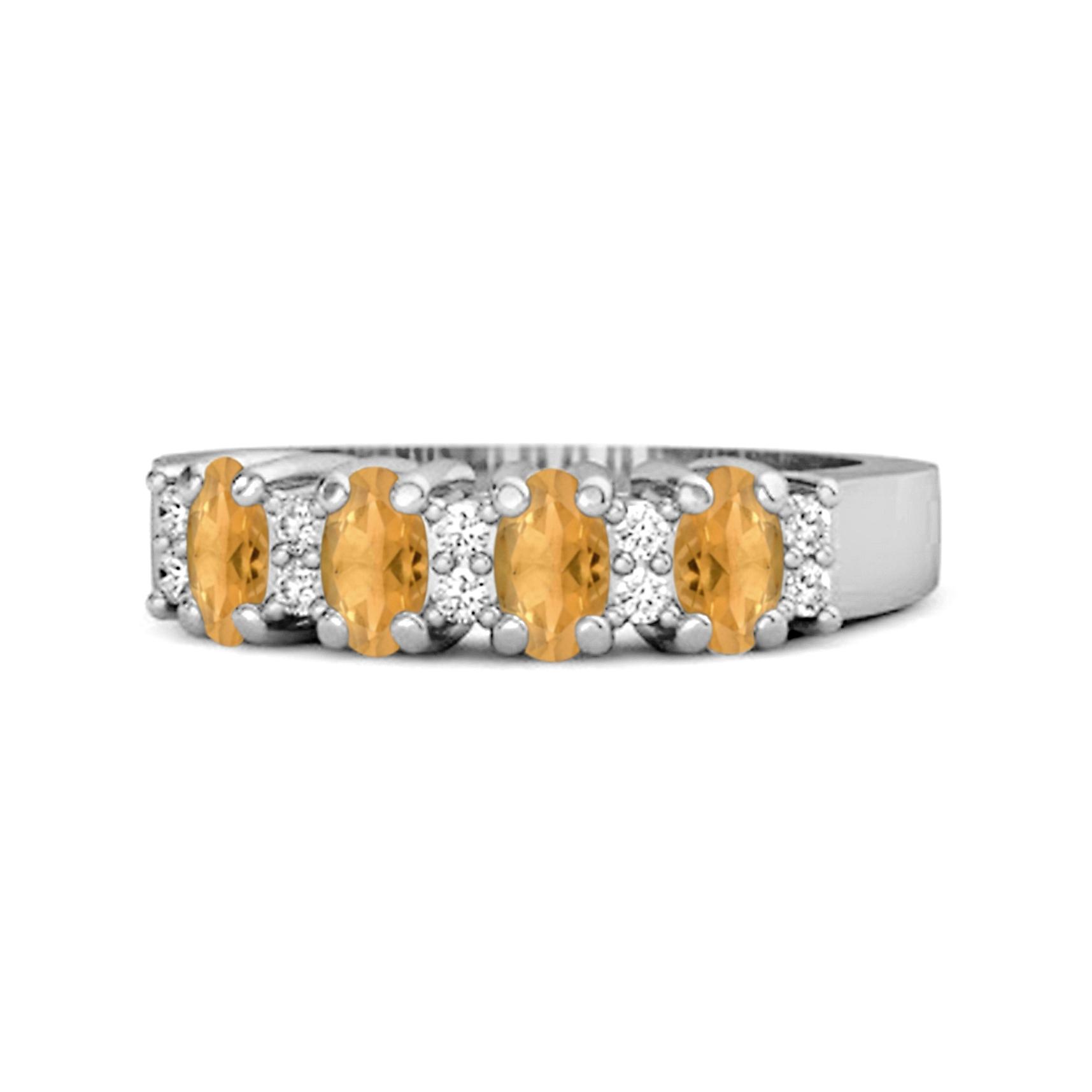 Citrine White Topaz Eternity Classic Band Ring- 925 Sterling Silver 7.5