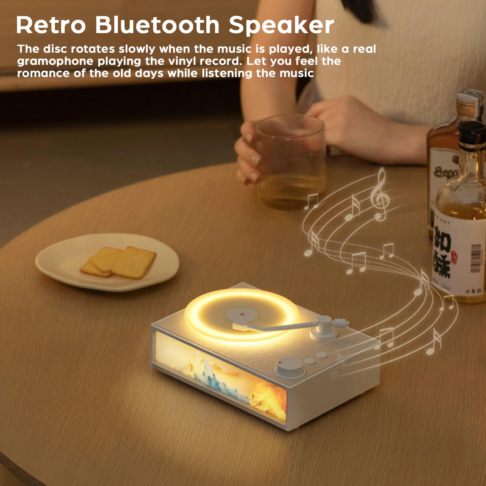 

Retro Bluetooth-compatible Speaker Classic Record Player Style Home Decor Birthday Gift Yellow