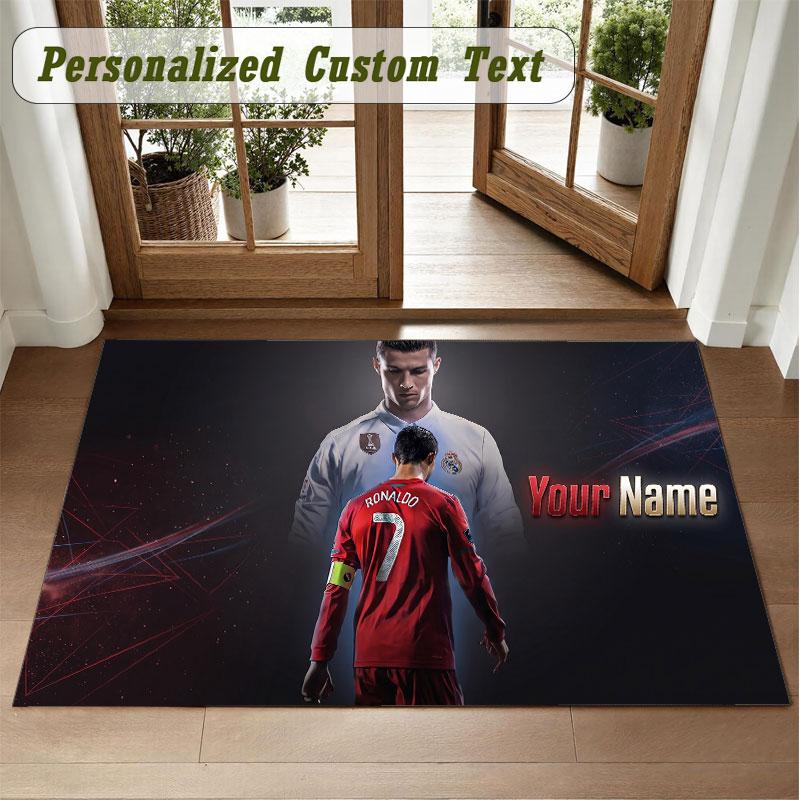 Crystal Velvet Square Rug Custom NameCristiano Ronaldo Pattern Non Slip Home Floor Decor Rug