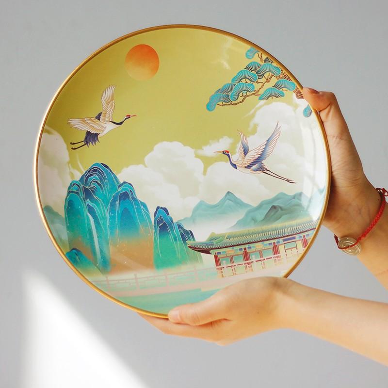 Hanging Dish Ceramic Painted New Chinese Desktop Study Wine Cabinet Ornaments Home Living Room Creative Wall Hanging Decoration